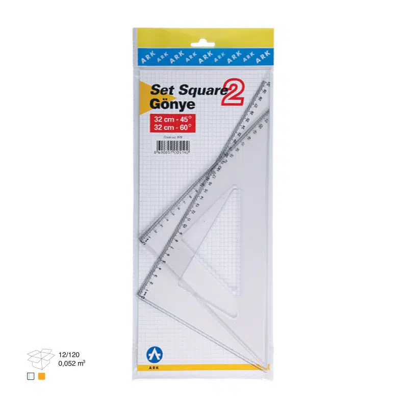 Şeffaf Gönye Seti 32 cm 45 Derece x 32 cm 60 Derece 