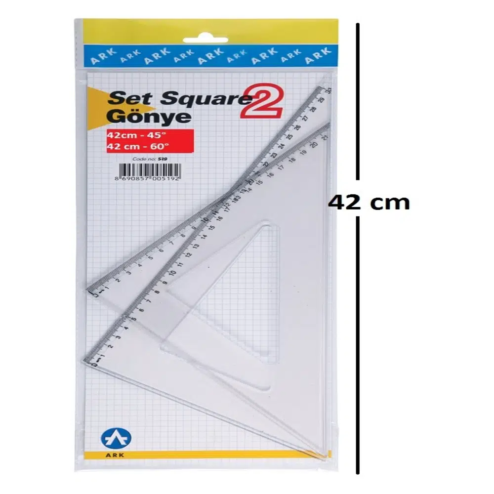Şeffaf Gönye 42 cm 45 Derece x 42 cm 60 Derece