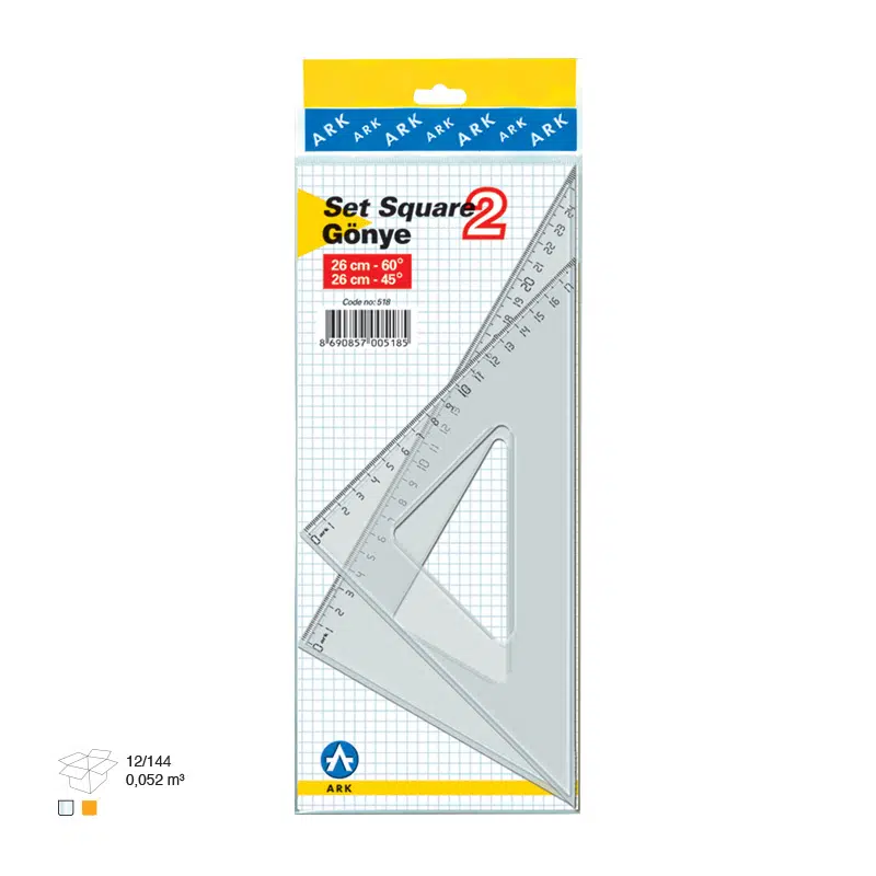 Şeffaf Gönye Seti Ekonomik 26 cm 45 Derece x 26 cm 60 Derece 