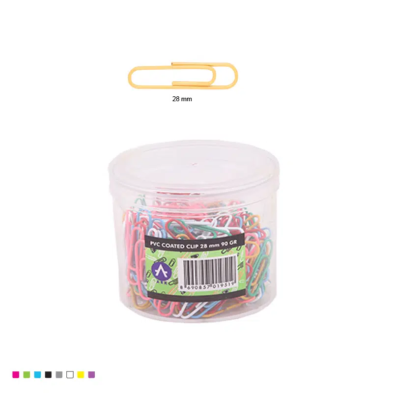 Ark PVC Kaplı Renkli Ataç 28 mm 90 gr Şeffaf Kutulu Karışık Renkler 1 Adet