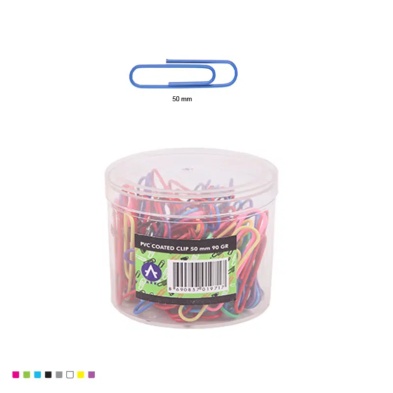 Ark PVC Kaplı Renkli Ataç Seti 50 mm 90 gr Şeffaf Kutulu 1 Adet