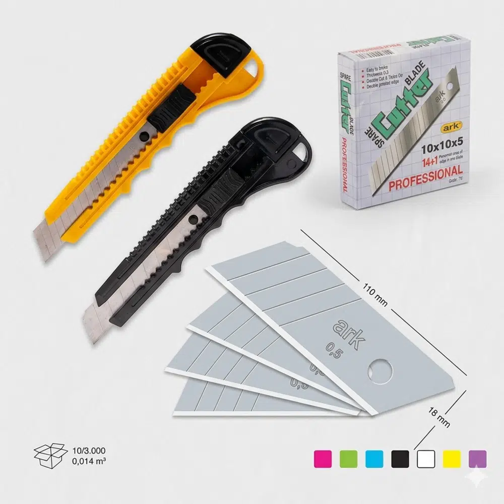 Profesyonel Maket Bıçağı ve Yedek Bıçak Seti Karışık Renk 18 mm 1 Adet Maket Bıçağı 10 Adet Bıçak