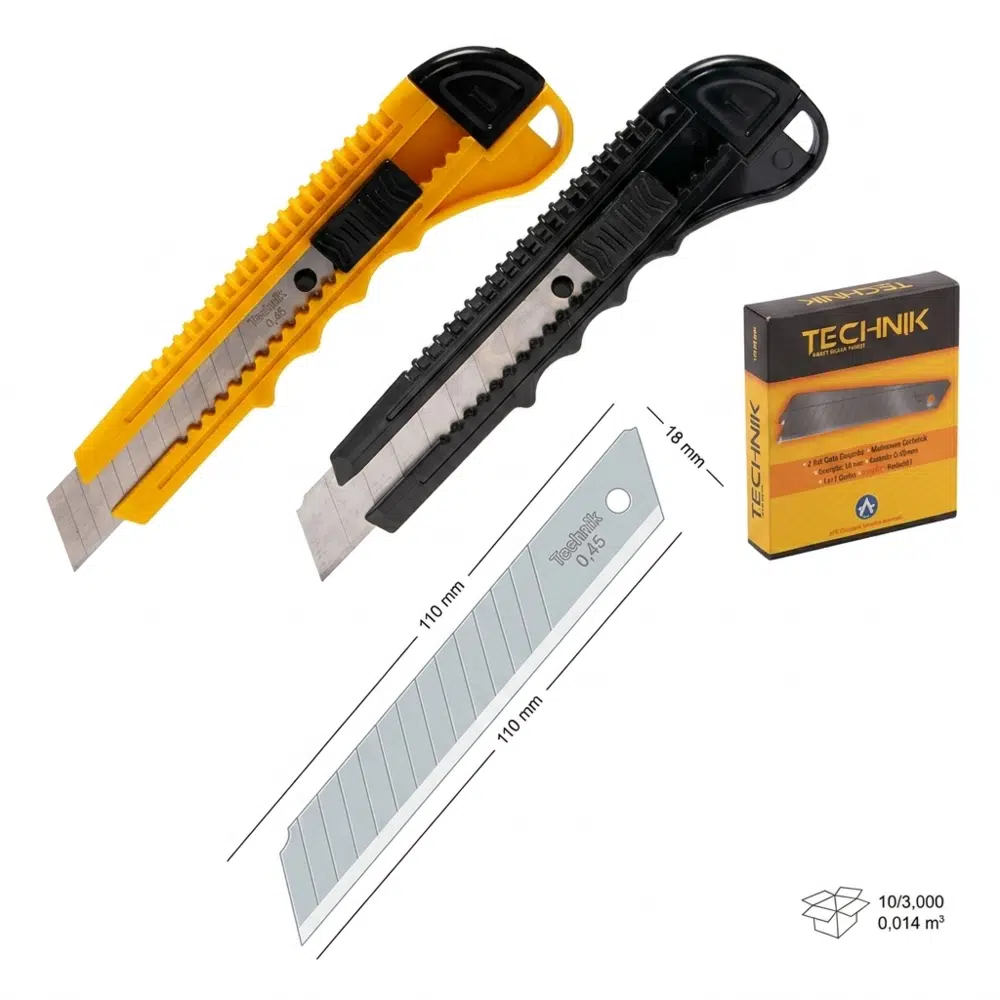 Technik Profesyonel Maket Bıçağı Seti 18 mm Yedek Bıçaklı Karışık Renk 2 Adet Maket Bıçağı 10'lu Yedek Bıçak