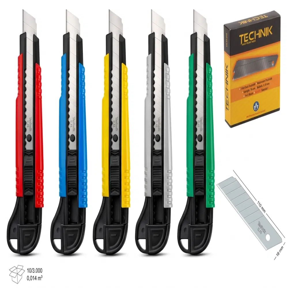 Ark Profesyonel Maket Bıçağı Seti 18 mm Karışık Renk 2 Adet Maket Bıçağı 10'lu Yedek Bıçak