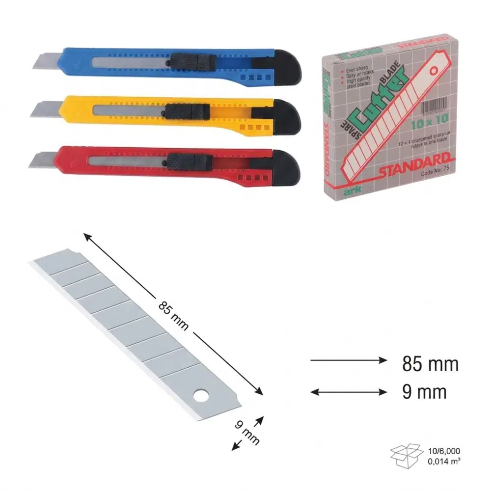 Profesyonel 9 mm Maket Bıçağı Seti Karışık Renk 3 Adet Maket Bıçağı 10'lu Yedek Bıçak