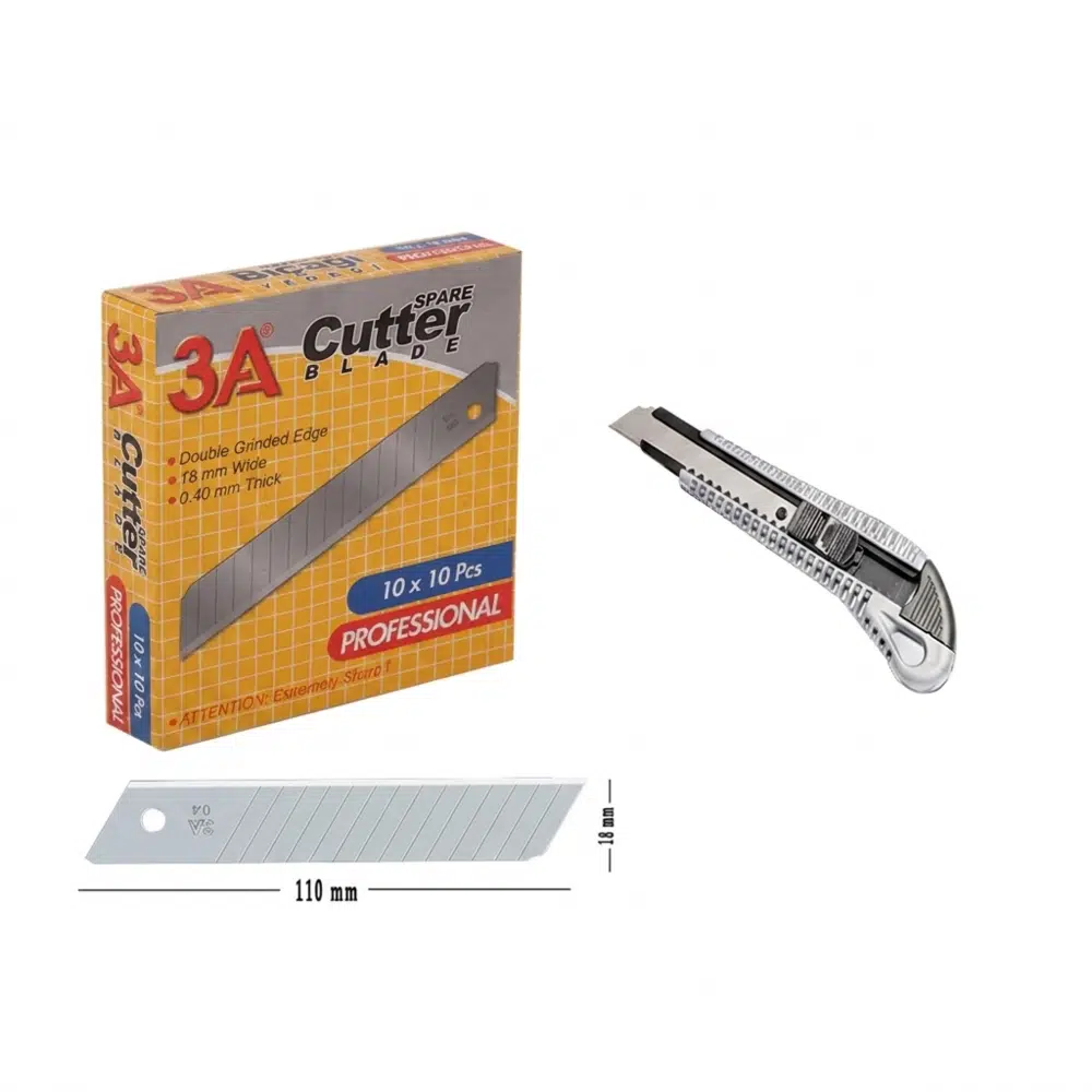 3A Profesyonel Maket Bıçağı 18 mm 1 Adet Maket Bıçağı 10'lu Yedek Bıçak