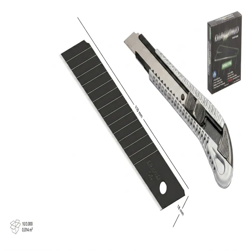 Diamond Endüstriyel Maket Bıçağı 18 mm 1 Adet Maket Bıçağı 10'lu Yedek Bıçak