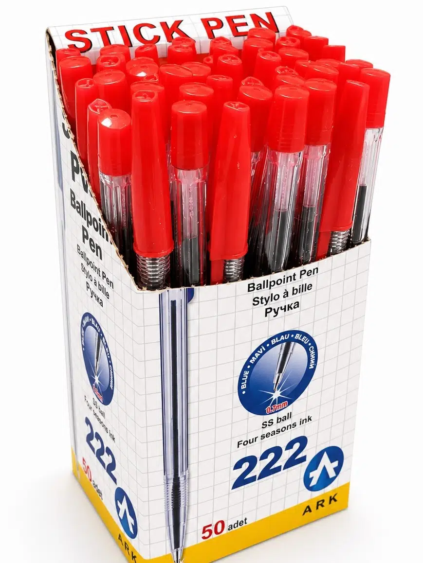 Ark 222 Kırmızı Tükenmez Kalem 50'li Stand Paket 