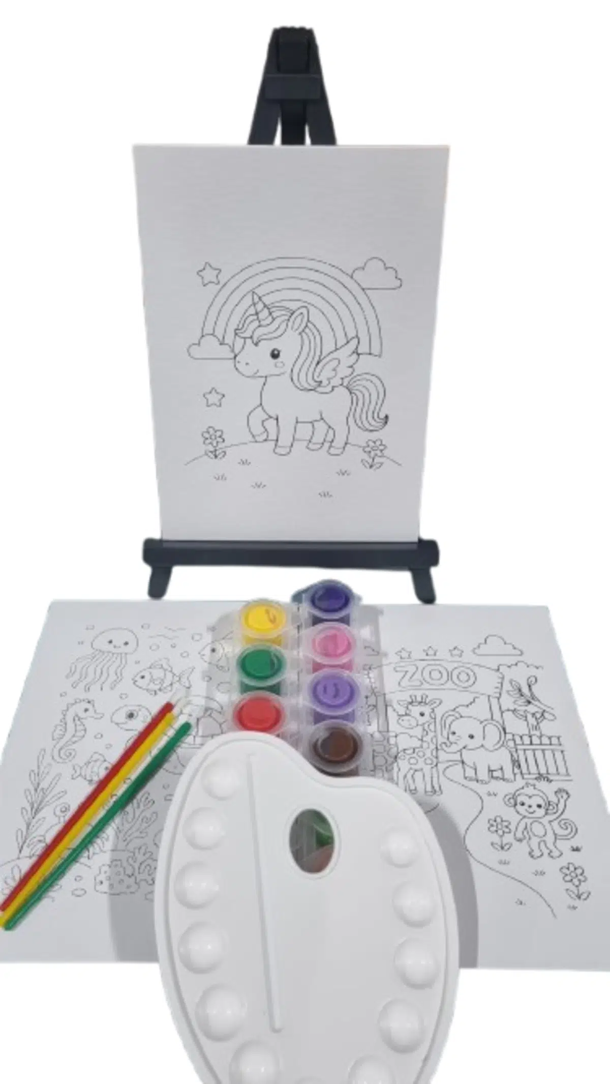 Ark Çizimli Plastik Pres Tuval Seti 18 X 24 Cm Akrilik Boya + Fırça