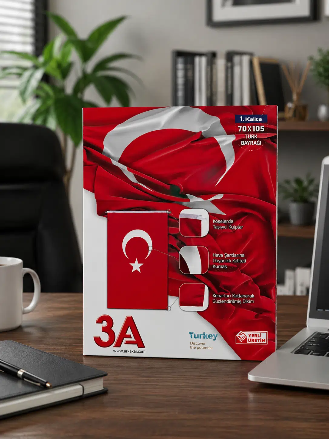 70x105 cm Türk Bayrağı Balkon, Ev, Ofis, Okul ve Resmi Günler İçin Dayanıklı Kumaş Bayrak