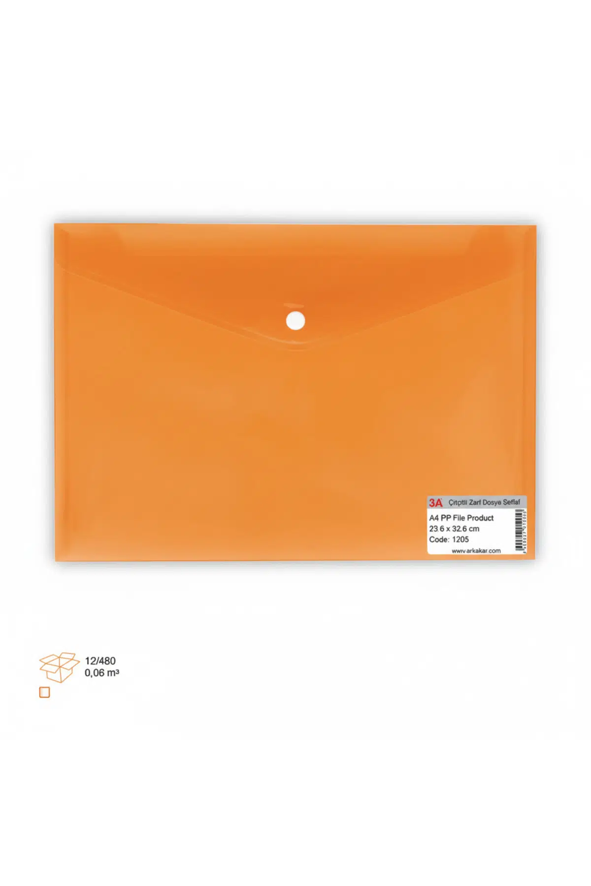 Çıtçıtlı Zarf Dosya Şeffaf / Renkli 18 Micron Turuncu 5 Adet